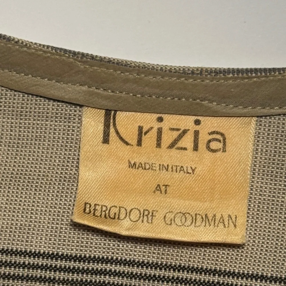 VINTAGE KRIZIA 90's Bergdorf Goodman Striped Neutral Midi Tunic Dress RARE M? - Picture 2 of 13